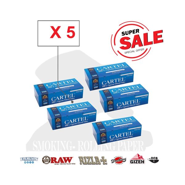 Tubes à cigarettes Cartel 100's Blue Regular avec filtre bleu de 25 mm – lot de 200 tubes