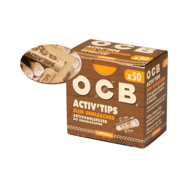 OCB Activ Tips Unbleached Slim 7 mm Aktivkohlefilter – 50 Filter