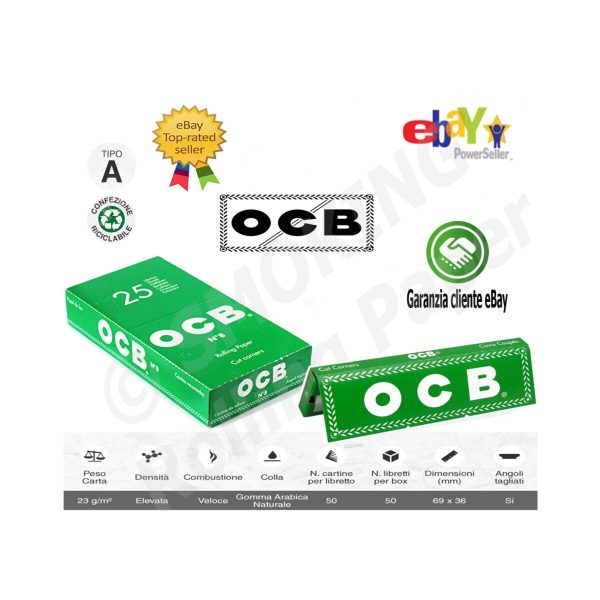 master-240 OCB No. 8 Green Regular Zigarettenpapier – Packung mit 25 Heftchen
