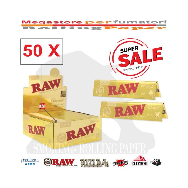 Χαρτάκια στριφτού RAW Ethereal Premium Gold King Size – συσκευασία με 50 πακετάκια
