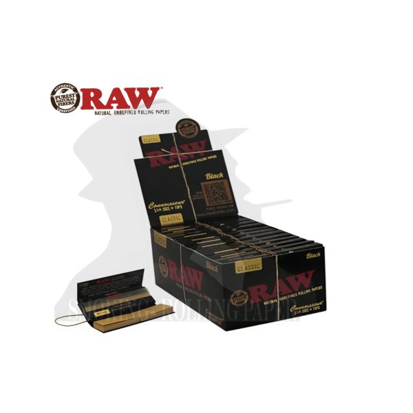 RAW Classic Black Medium 1¼ Zigarettenpapier mit Filtertips – Packung mit 24 Heftchen