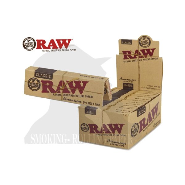 RAW Classic Connoisseur Medium 1¼ Zigarettenpapier mit Filtertips – Packung mit 24 Heftchen