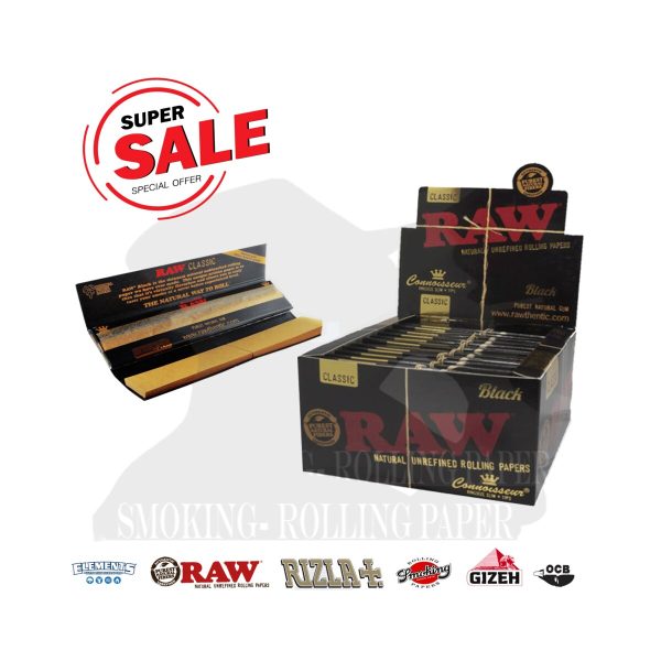 master-380 Papier à rouler RAW Black Connoisseur King Size Slim avec filtres – lot de 24 carnets