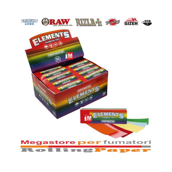 Elements Rainbow Slim perforierte Filtertips aus Karton – 50 Tip-Heftchen