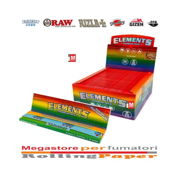 Χαρτάκια στριφτού Elements Rainbow King Size Slim – συσκευασία με 50 πακετάκια